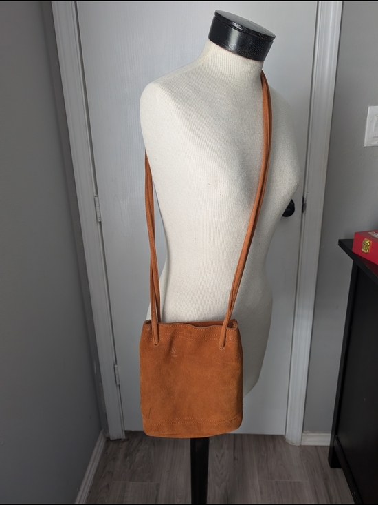 None Handbags - Suede Tan Crossbody Shoulder Bag - Minimal Everyday Style